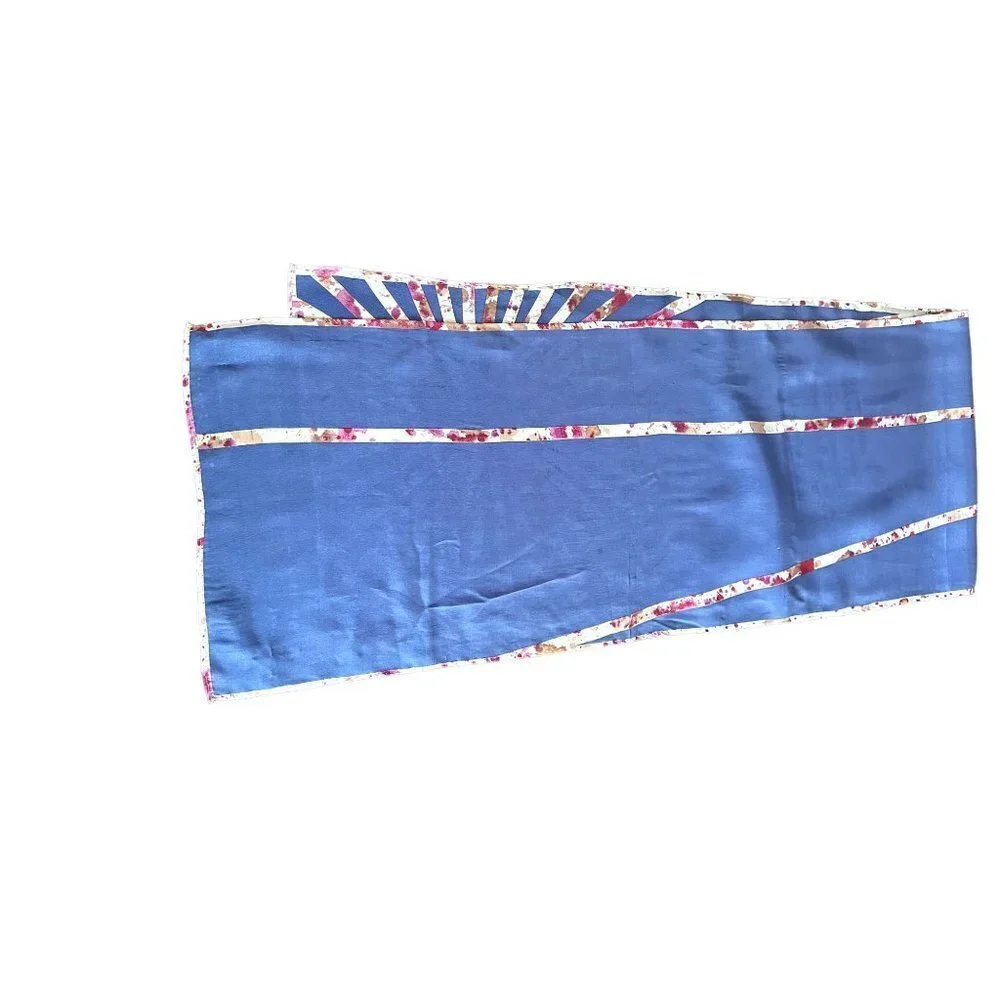 Vera Scarf Blue Sunburst Graphic Print Silk Rectangular Artistic Hand‎ Rolled